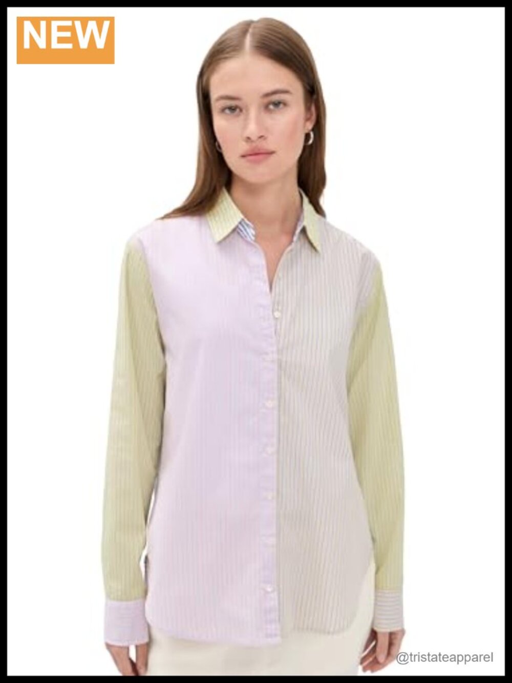 Casual Striped Button Down Shirt Cotton Poplin Long Sleeve